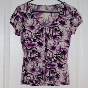 Worthington Short Sleeve Purple Printed Blouse